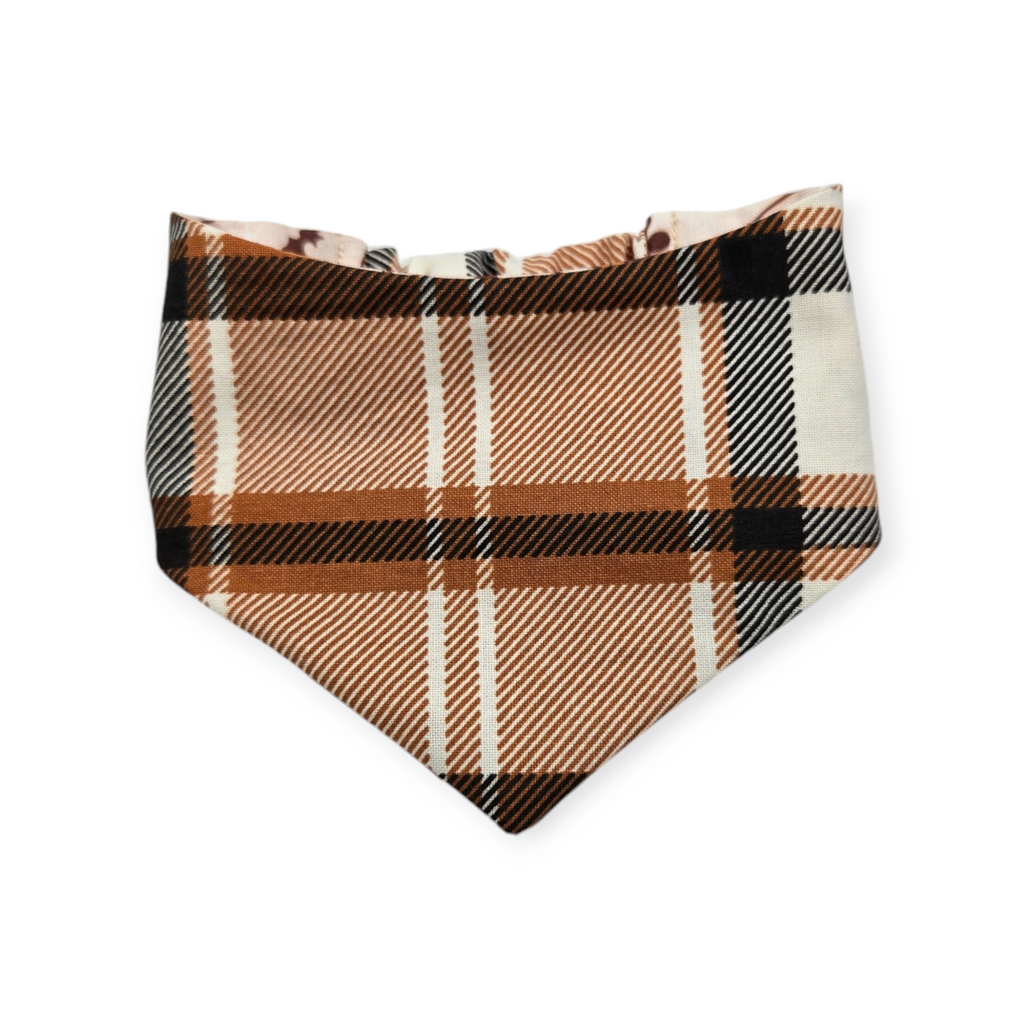 Cowboy Halloween/Burnt Orange Plaid Slip-on Scrunchie Bandana (X-Small)
