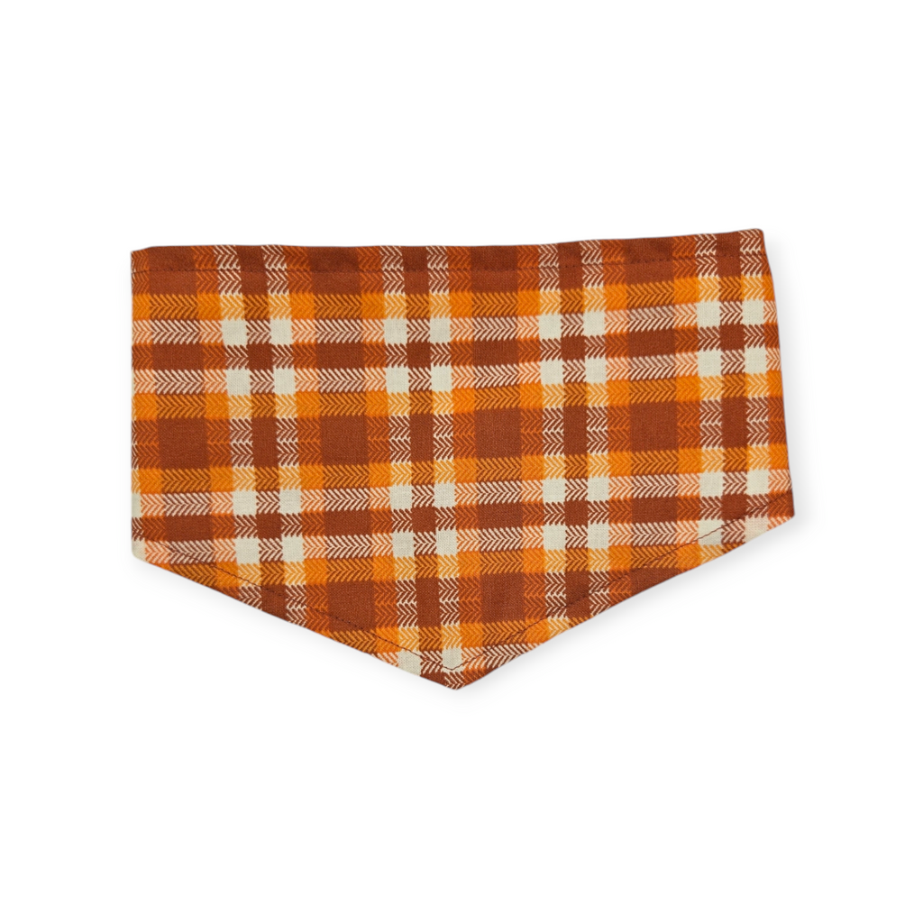 Boho Daisy Football/Orange Fall Plaid Reversible Tie-on Bandana (X-Small)