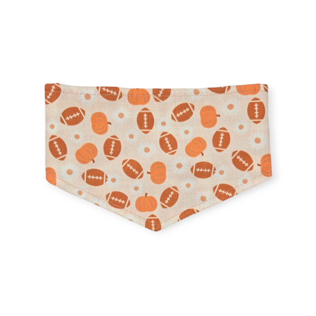 Boho Daisy Football/Orange Fall Plaid Reversible Tie-on Bandana (X-Small)
