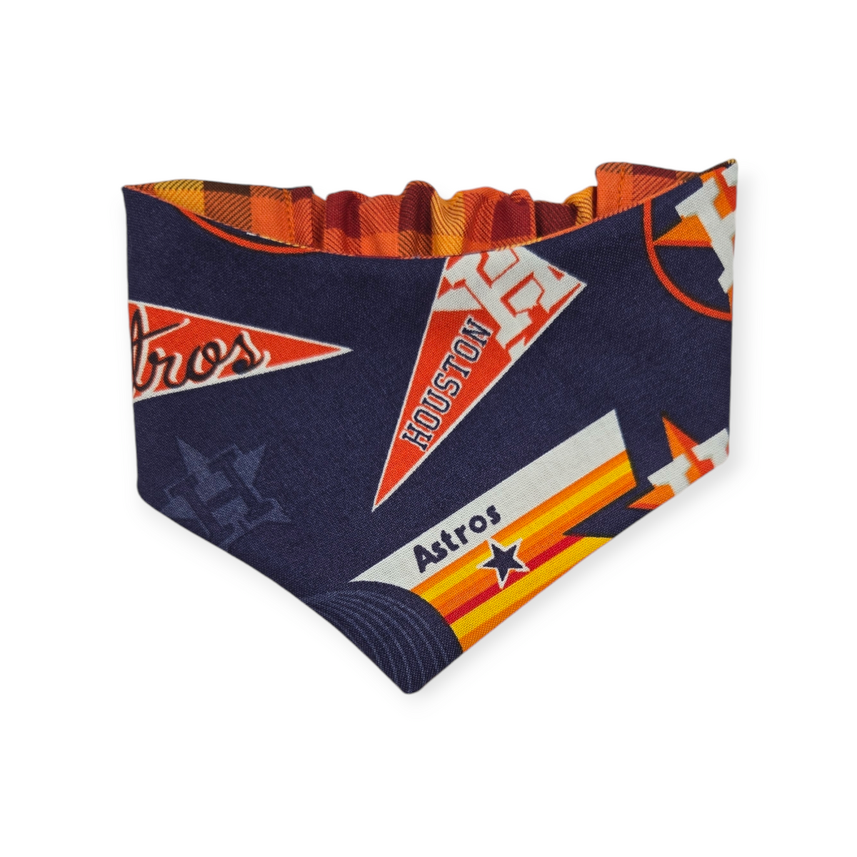 Astros/ Orange Fall Plaid Slip-on Scrunchie Bandana (X-Small)