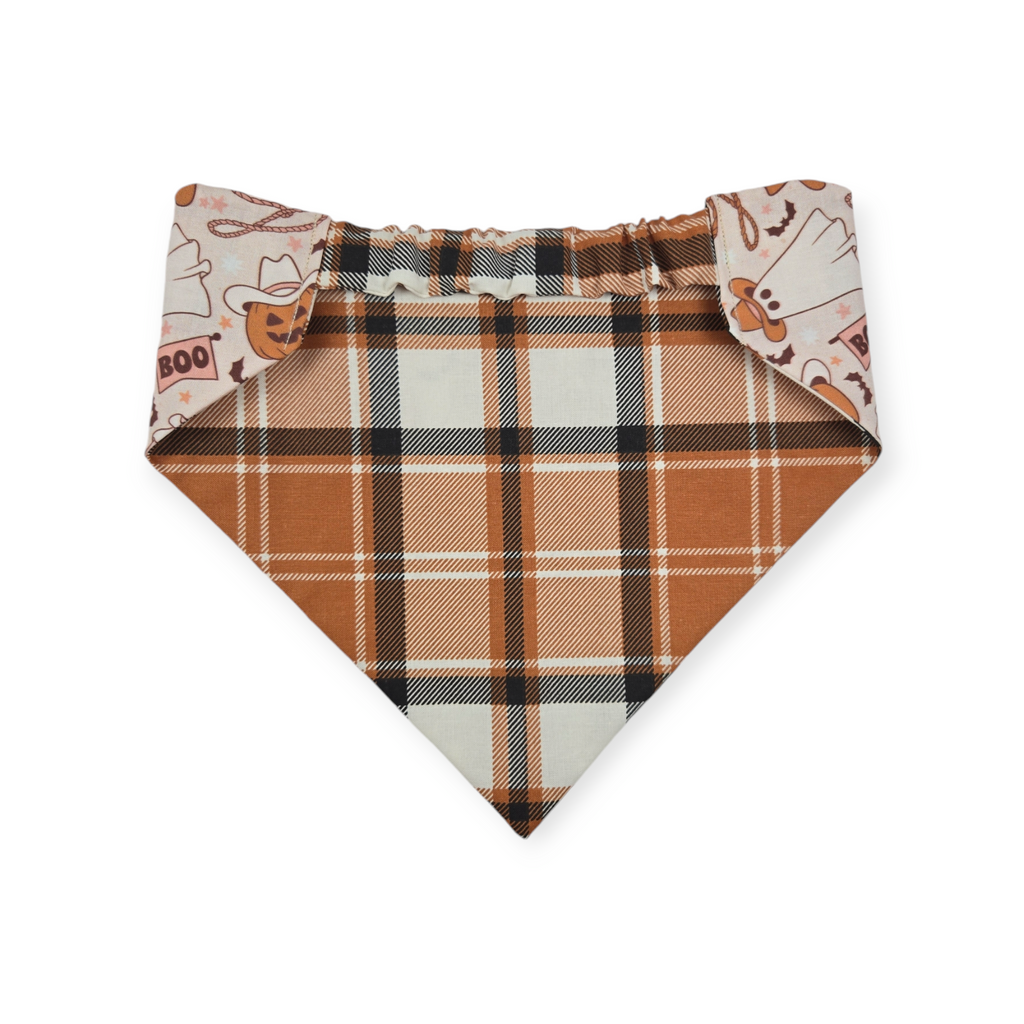 Cowboy Halloween/Burnt Orange Plaid Slip-on Scrunchie Bandana (Large/X-Large)