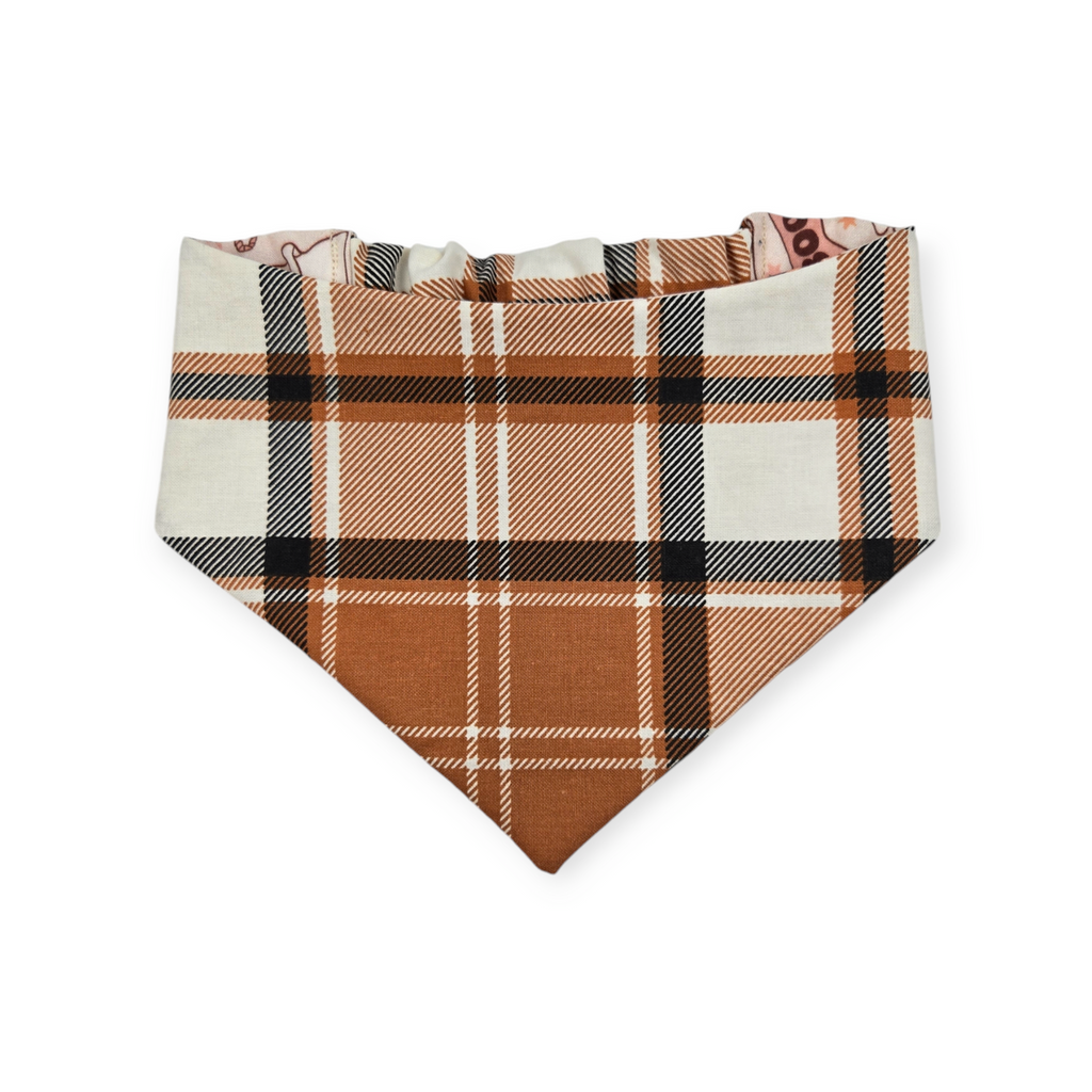Cowboy Halloween/Burnt Orange Plaid Slip-on Scrunchie Bandana (Small/Medium)