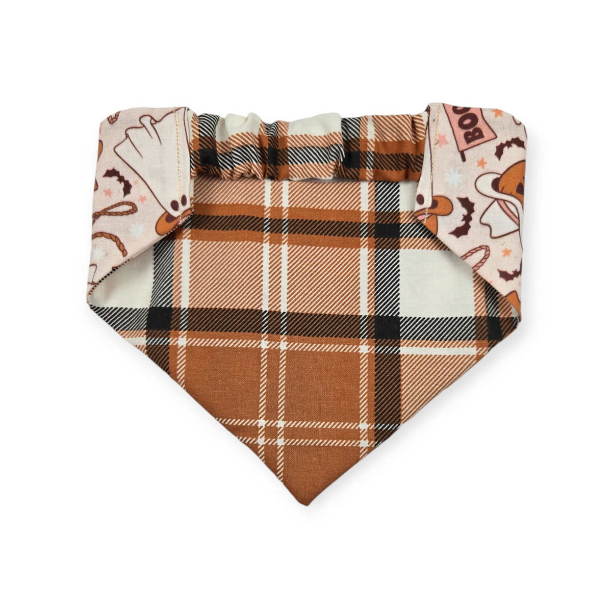 Cowboy Halloween/Burnt Orange Plaid Slip-on Scrunchie Bandana (Small/Medium)