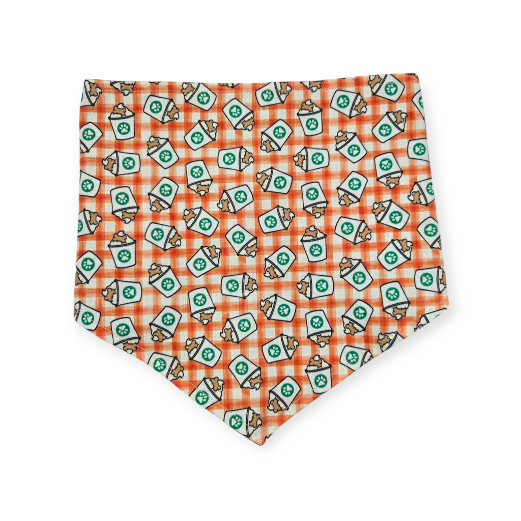 Pumpkin Spice Pup Cup/Green & Orange Plaid Tie-on Bandana (Large)