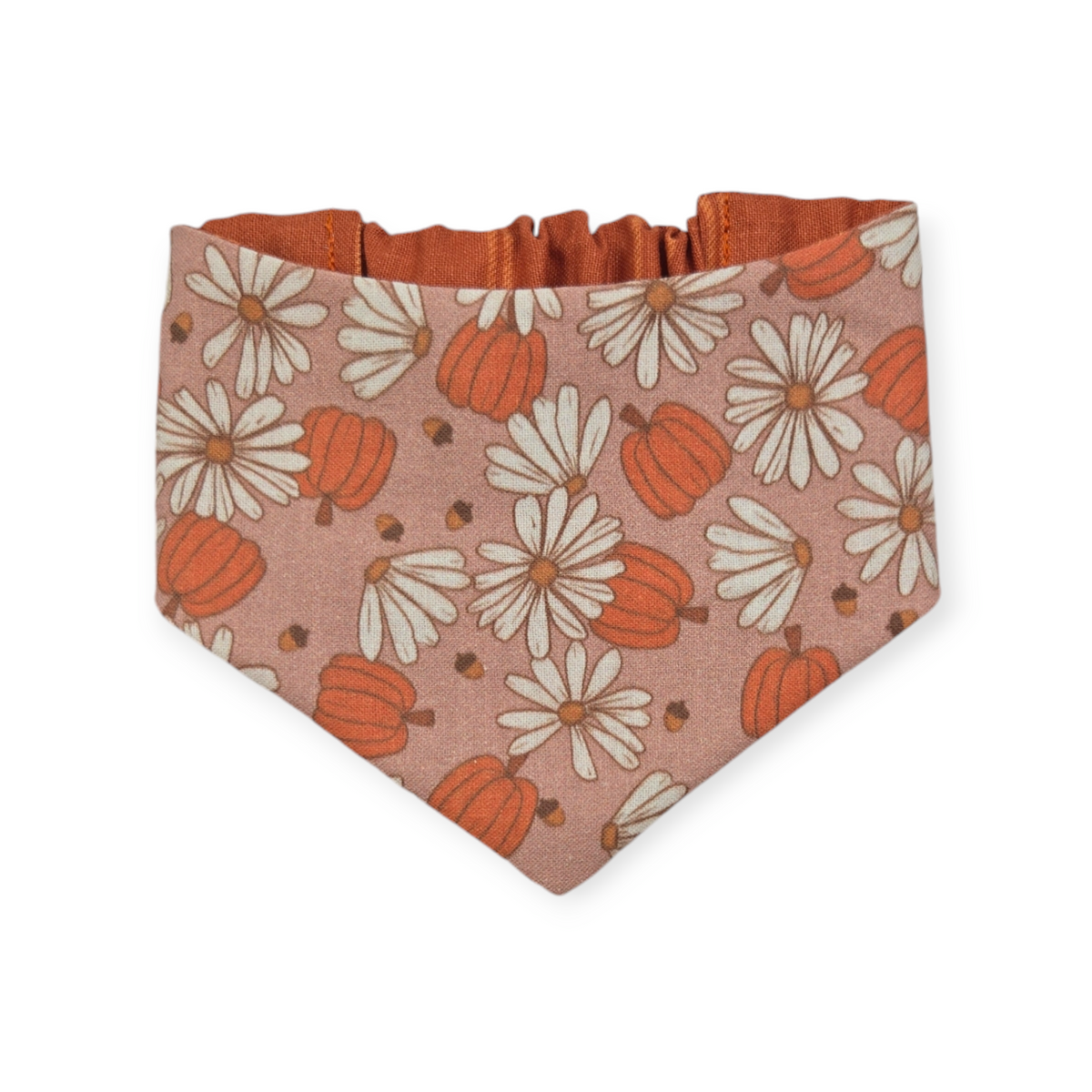 Daisy Pumpkins/ Orange Leaves Reversible Slip-on Scrunchie Bandana (X-Small/Small)