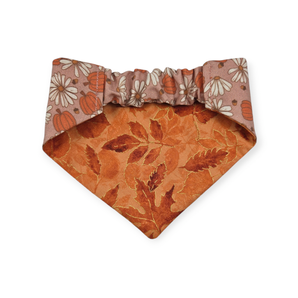Daisy Pumpkins/ Orange Leaves Slip-on Scrunchie Bandana (Small)