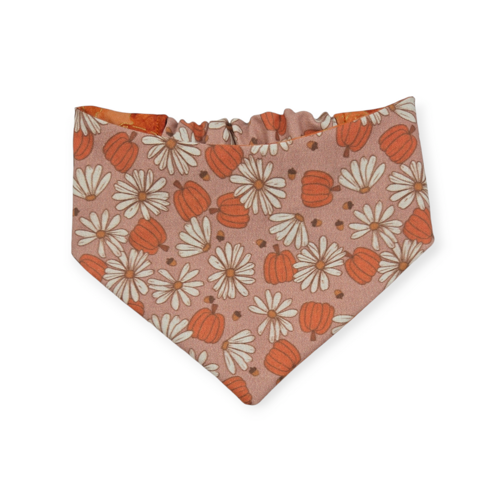 Daisy Pumpkins/ Orange Leaves Slip-on Scrunchie Bandana (Small)