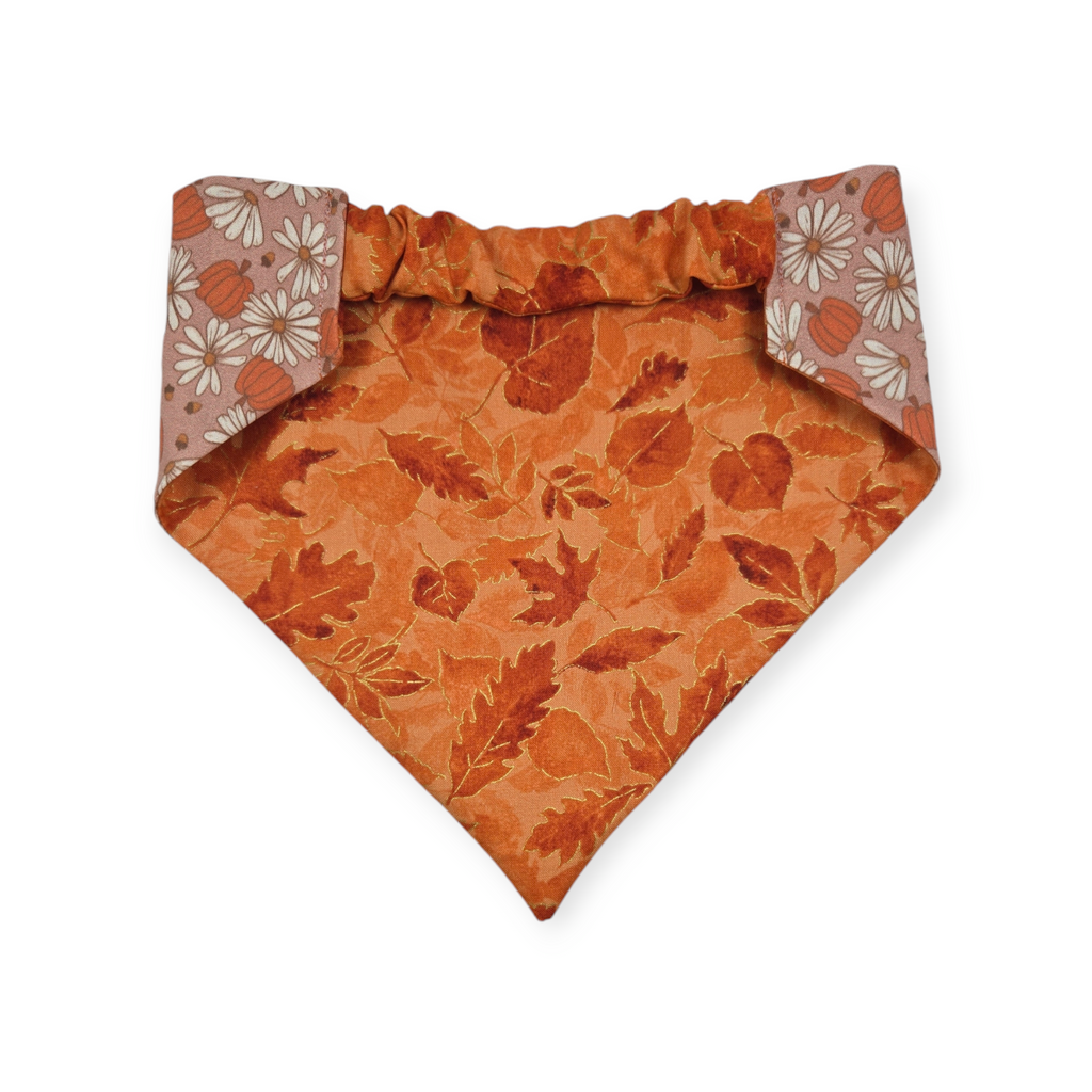 Daisy Pumpkins/ Orange Leaves Slip-on Scrunchie Bandana (Large)