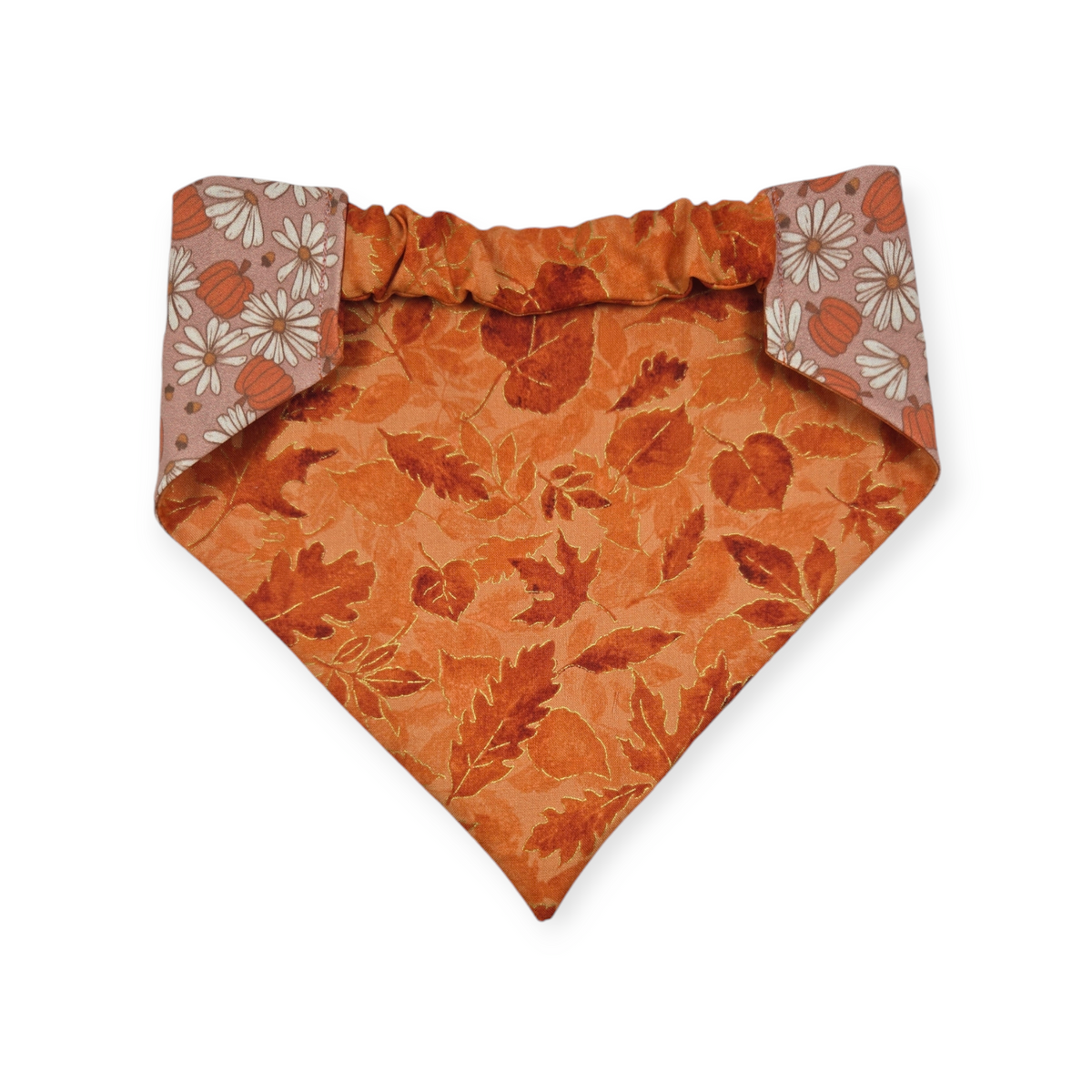 Daisy Pumpkins/ Orange Leaves Slip-on Scrunchie Bandana (Large)