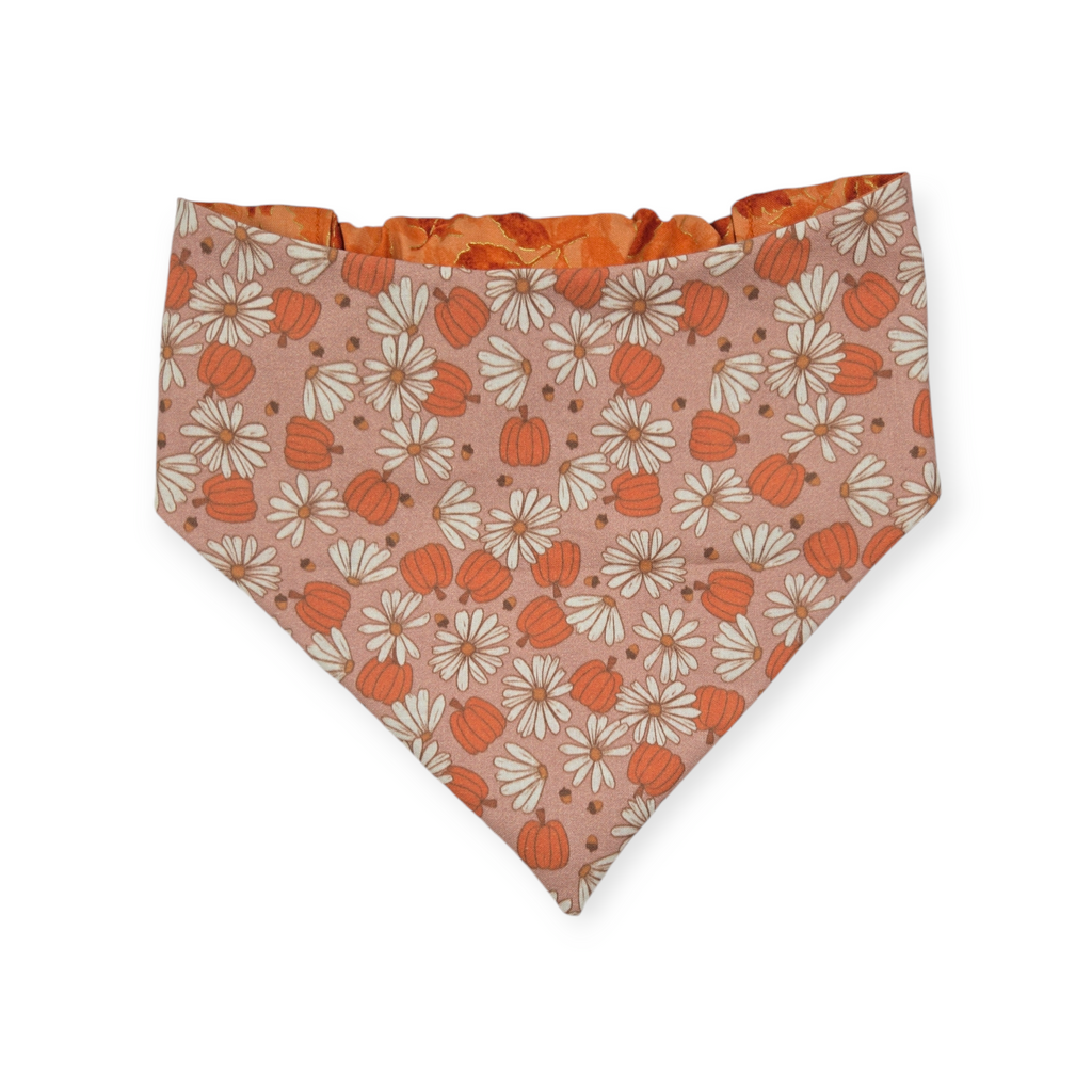 Daisy Pumpkins/ Orange Leaves Slip-on Scrunchie Bandana (Large)