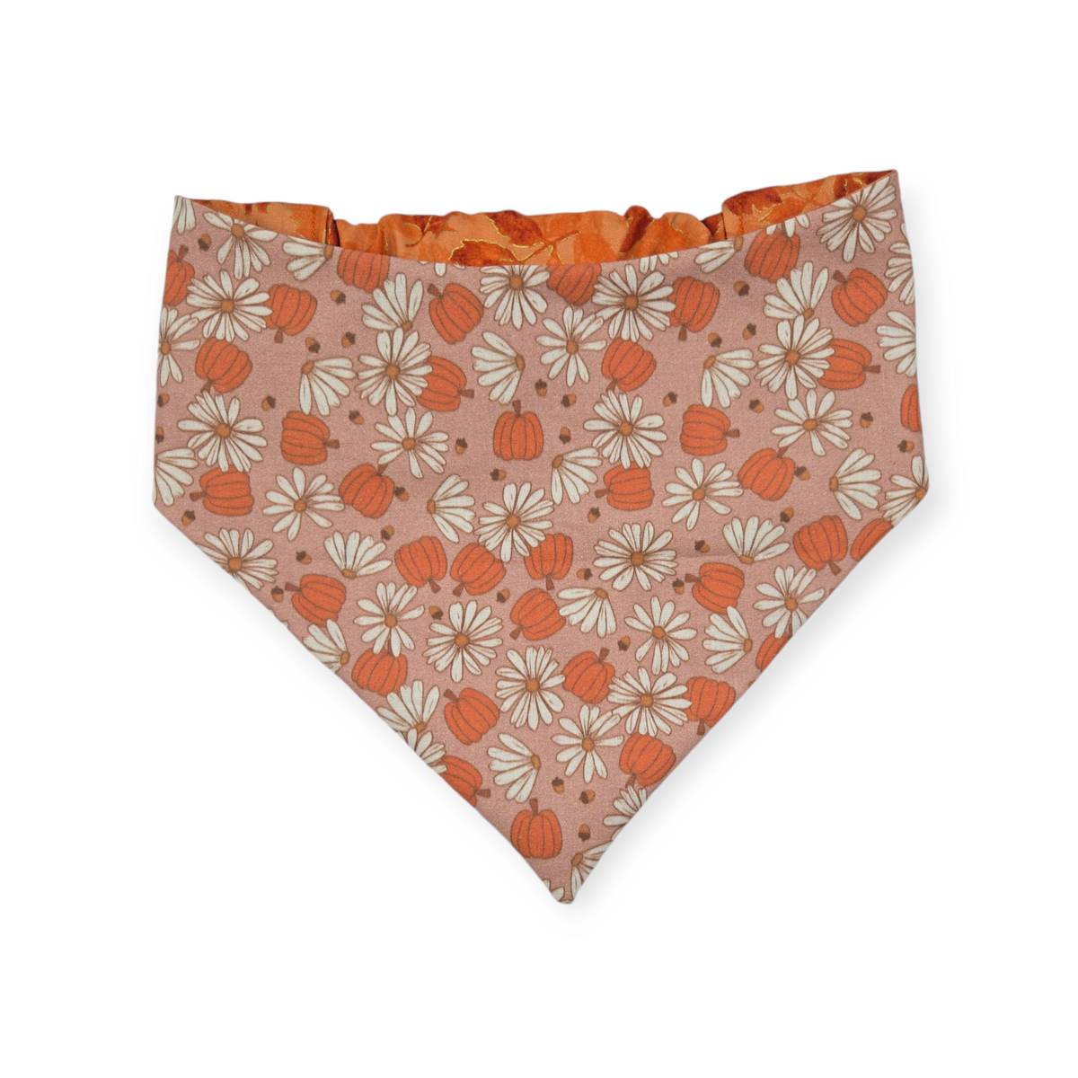 Daisy Pumpkins/ Orange Leaves Slip-on Scrunchie Bandana (Large)