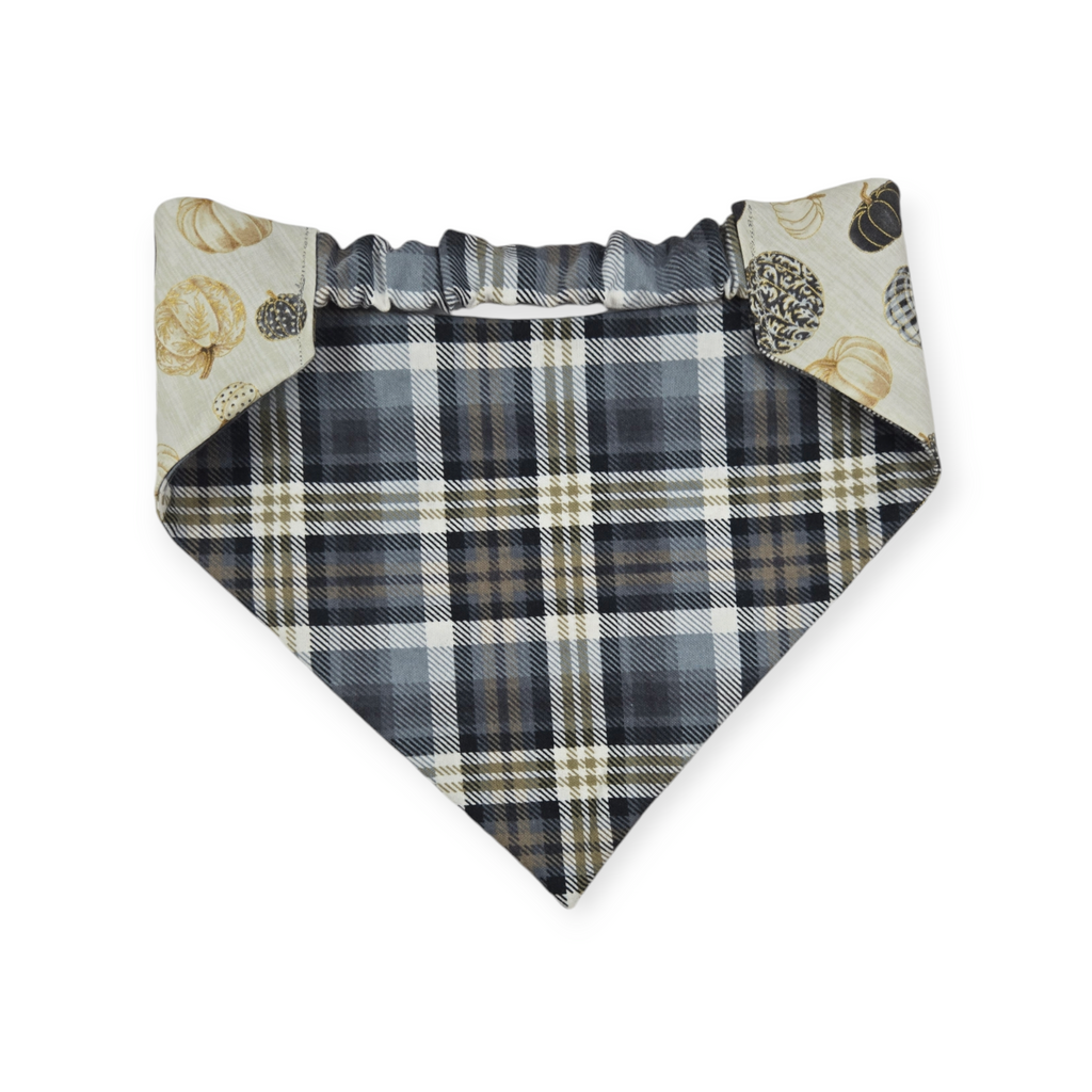 Pumpkin Quilt/Gray & Tan Plaid Slip-on Scrunchie Bandana (Large/X-Large)