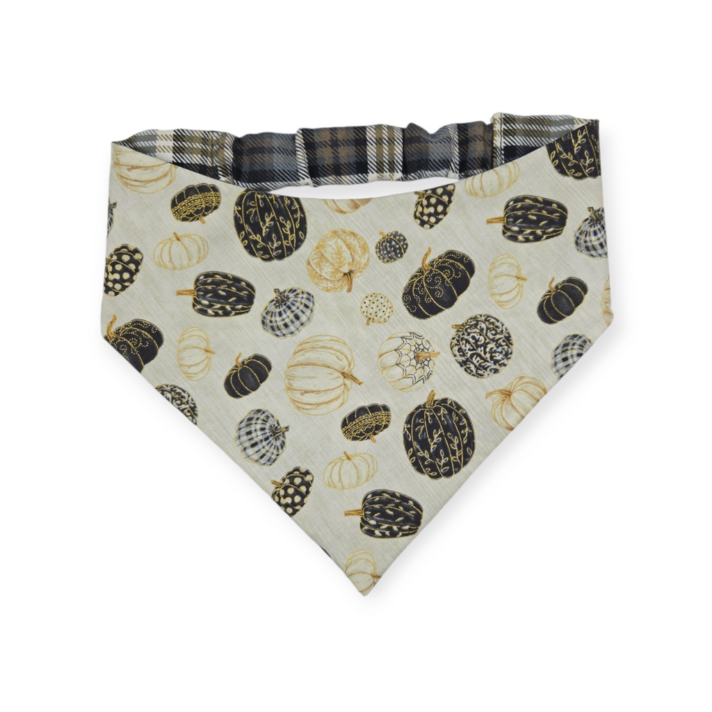 Pumpkin Quilt/Gray & Tan Plaid Slip-on Scrunchie Bandana (Large/X-Large)