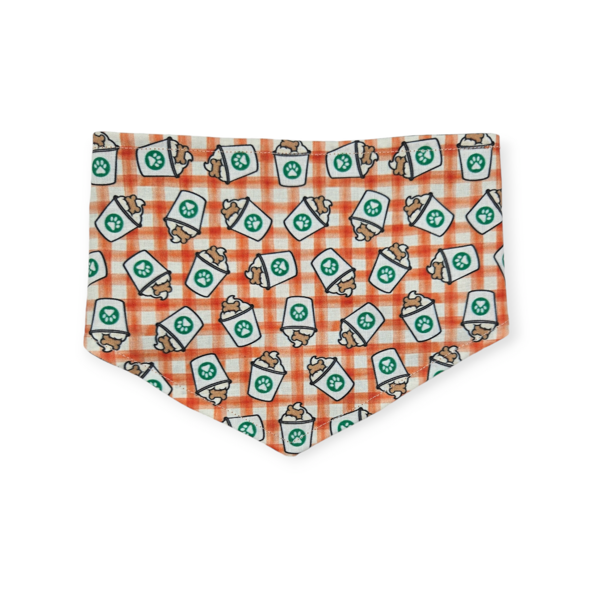 Pumpkin Spice Pup Cup/Green & Orange Plaid Tie-on Bandana (Small)
