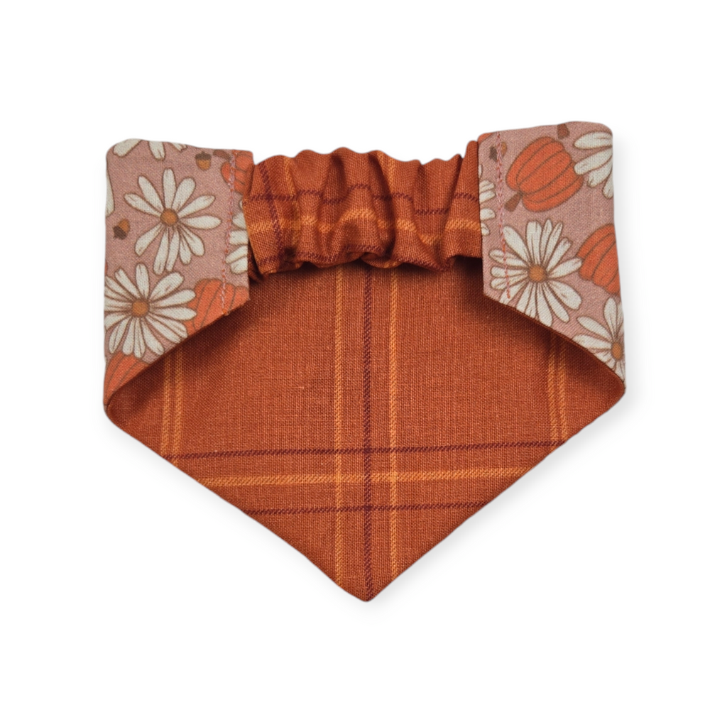 Daisy Pumpkins/ Orange Plaid Slip-on Scrunchie Bandana (X-Small)