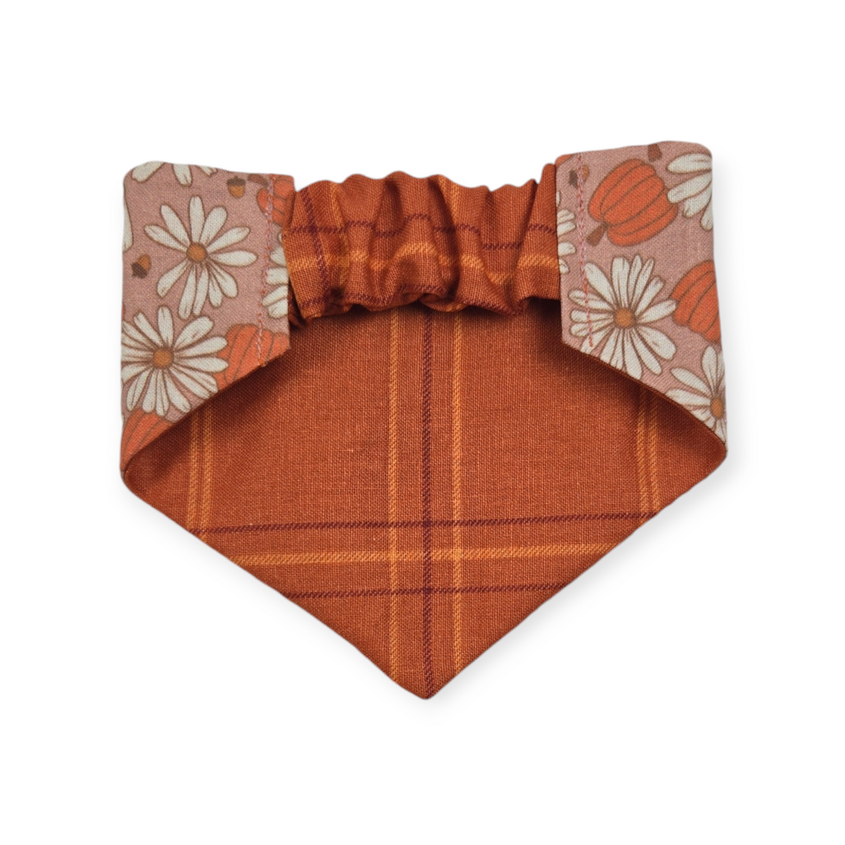 Daisy Pumpkins/ Orange Plaid Slip-on Scrunchie Bandana (X-Small)