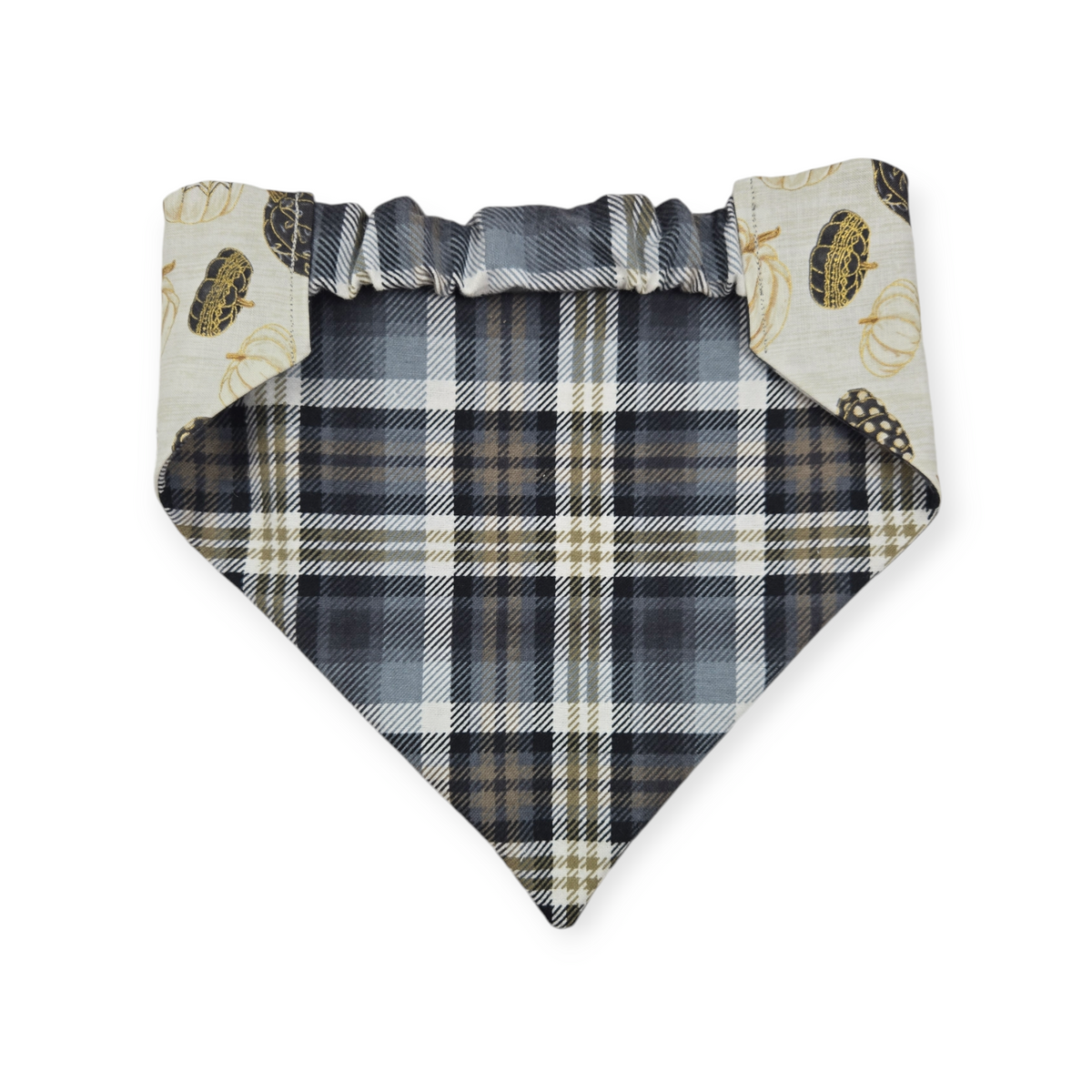 Pumpkin Quilt/Gray & Tan Plaid Slip-on Scrunchie Bandana (Large)