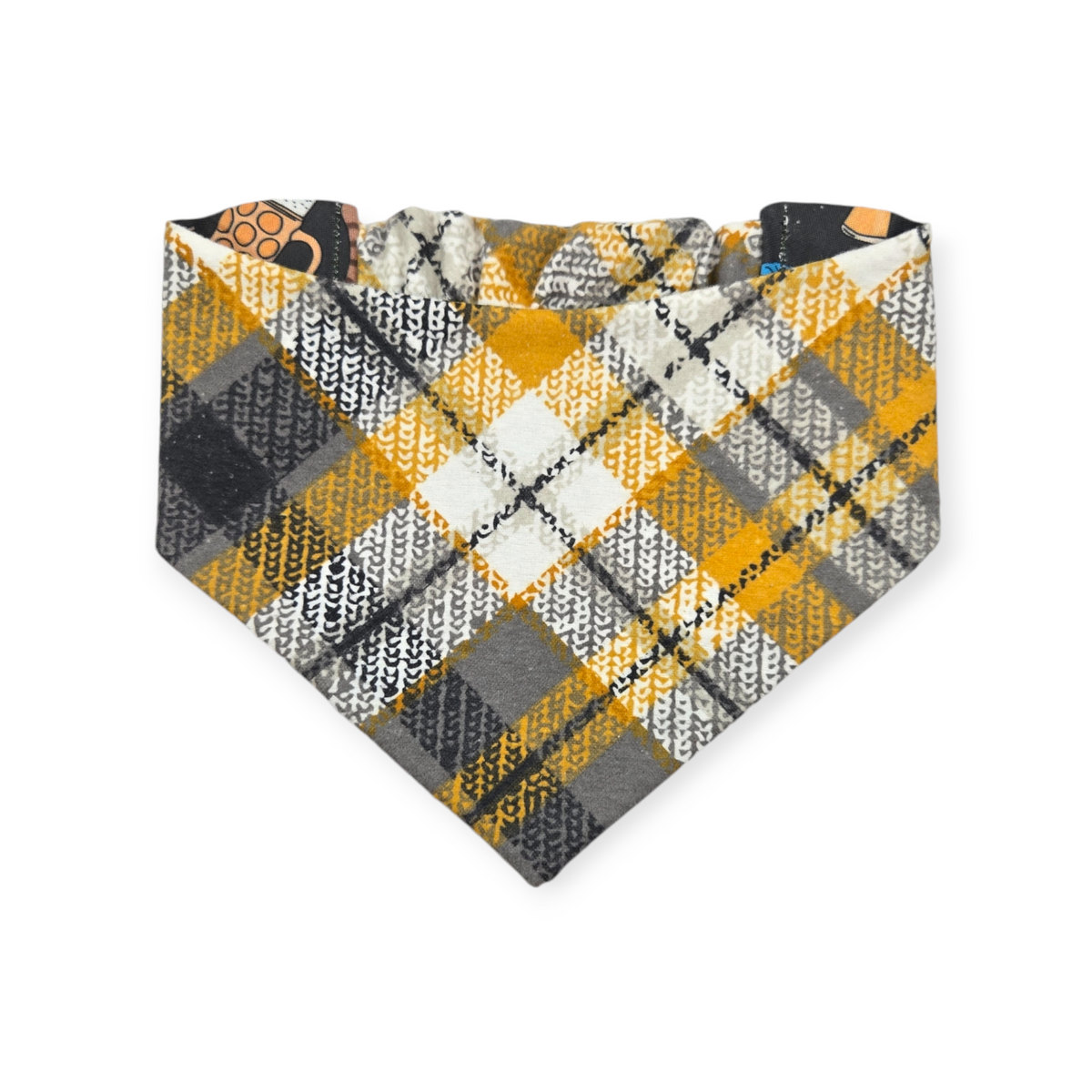 Bavarian Pretzels & Beer/ Gray & Mustard Plaid Slip-on Scrunchie Bandana (Medium)