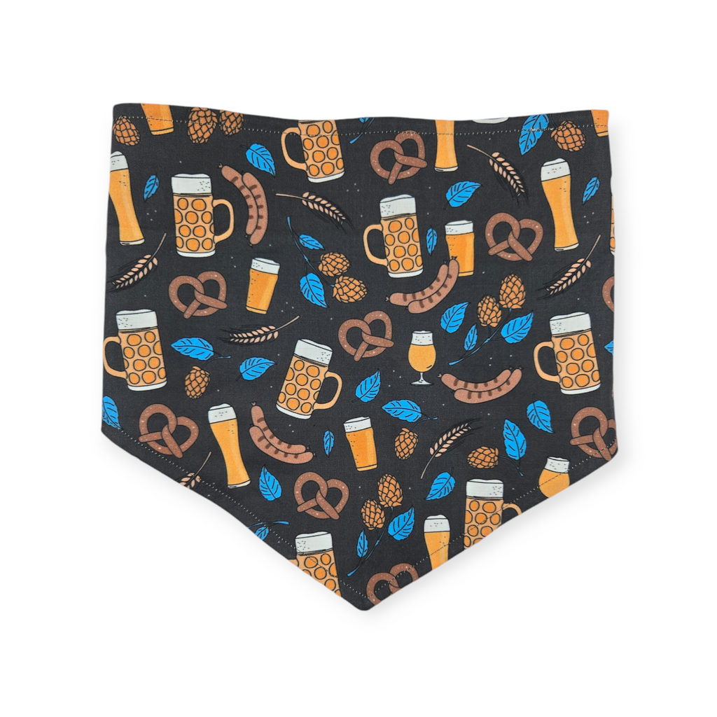 Bavarian Pretzels & Beer/ Gray & Mustard Plaid Reversible Reversible Tie-on Bandana (Large)