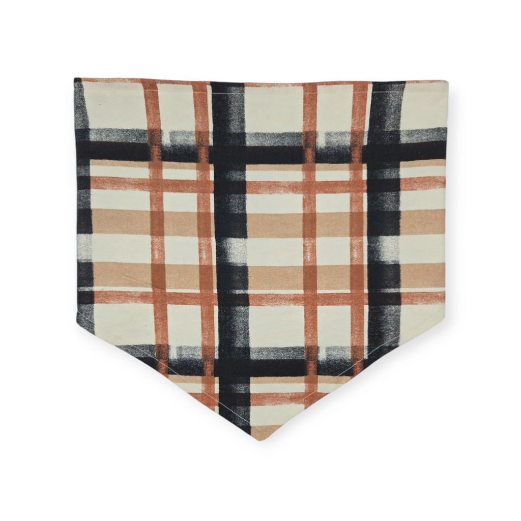 Halloween Witchy Dogs/ Brown Fall Plaid Reversible Reversible Tie-on Bandana (Large)