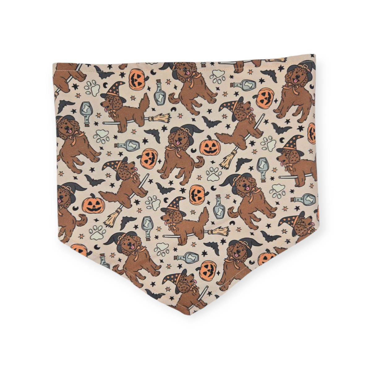 Halloween Witchy Dogs/ Brown Fall Plaid Reversible Reversible Tie-on Bandana (Large)