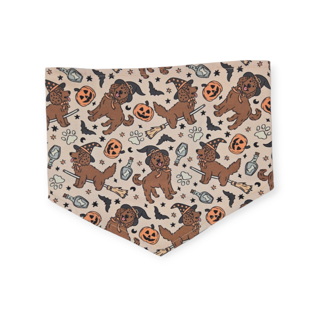 Halloween Witchy Dogs/ Brown Fall Plaid Tie-on Bandana (Medium)