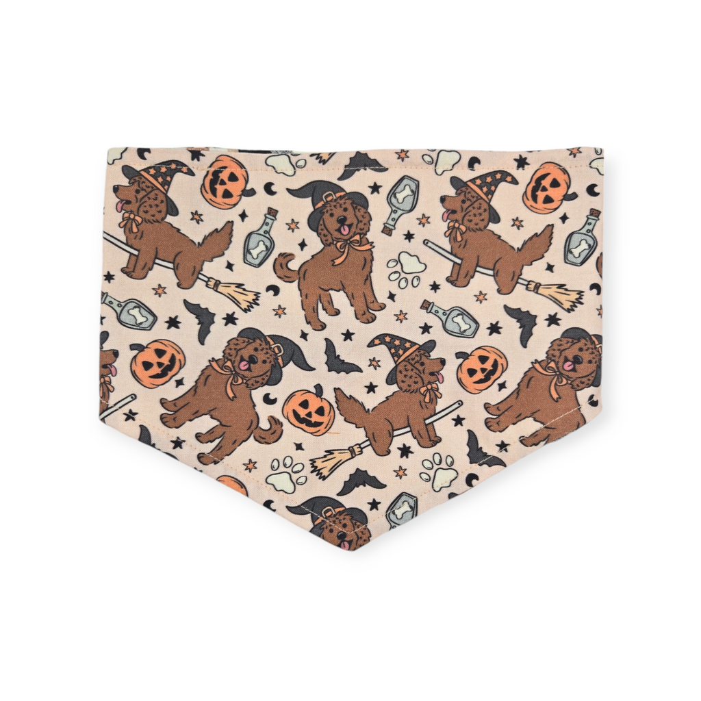 Halloween Witchy Dogs/ Brown Fall Plaid Tie-on Bandana (Small)
