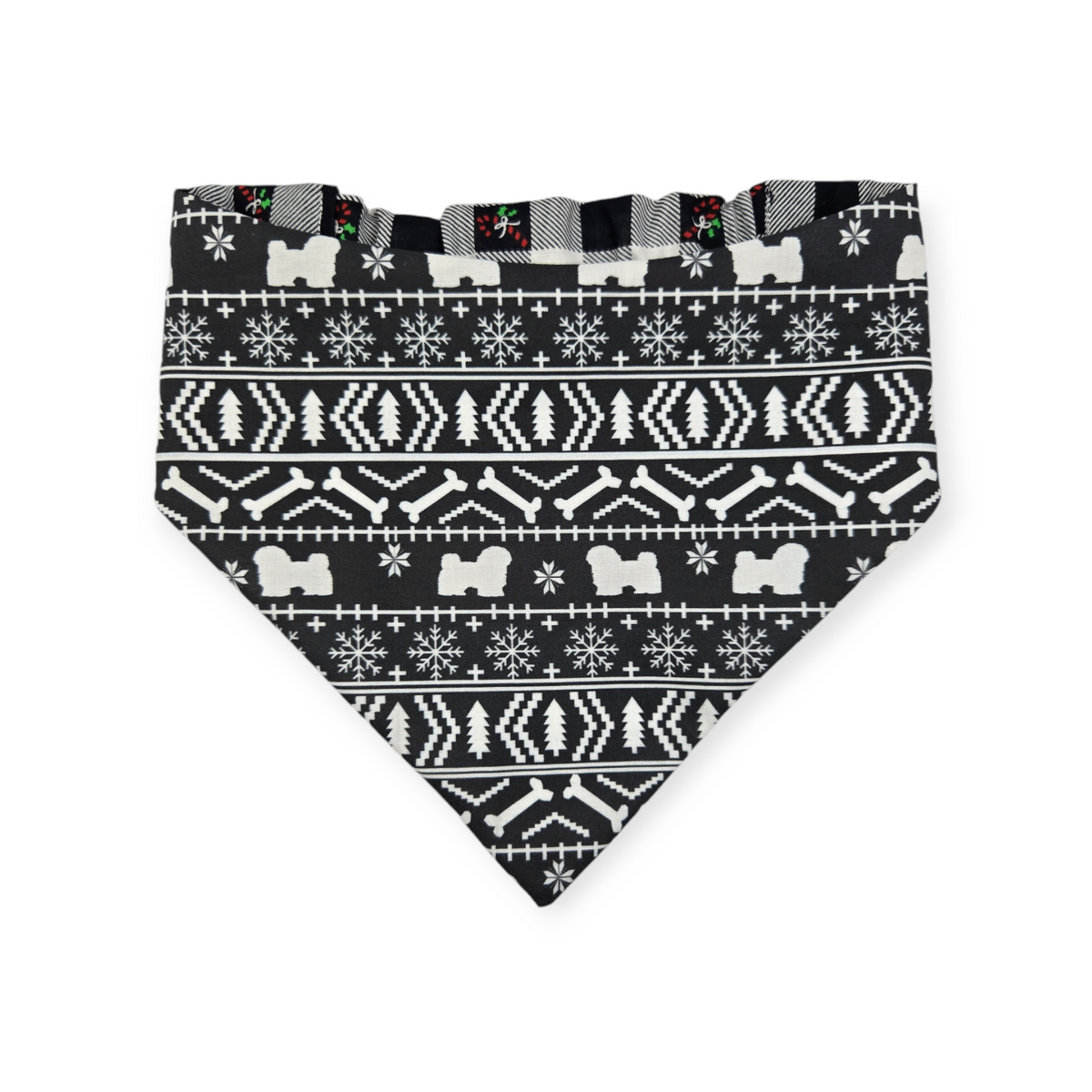 Fair Isle Black/Black & White Buffalo Plaid Reversible Slip-on Scrunchie Bandana (Large)