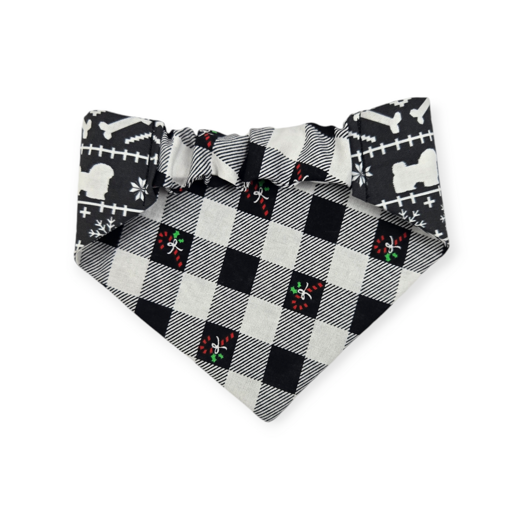 Fair Isle Black/Black & White Buffalo Plaid Slip-on Scrunchie Bandana (Small)