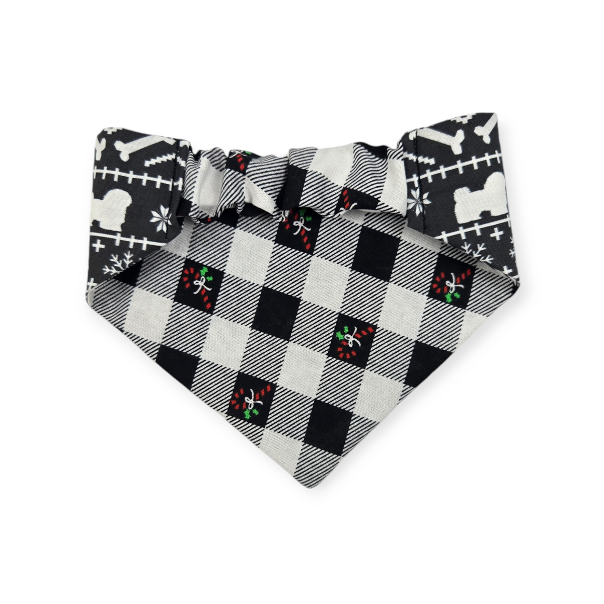 Fair Isle Black/Black & White Buffalo Plaid Slip-on Scrunchie Bandana (Small)