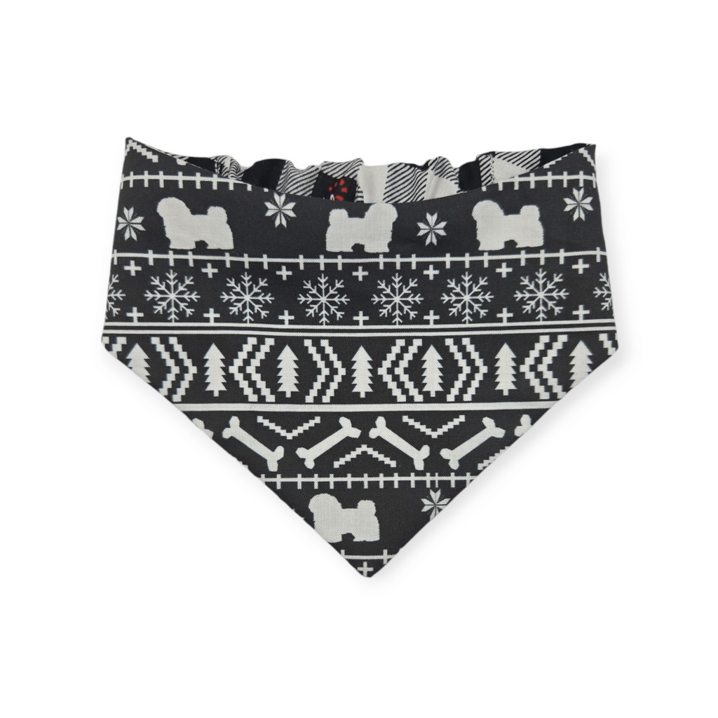 Fair Isle Black/Black & White Buffalo Plaid Slip-on Scrunchie Bandana (Small)