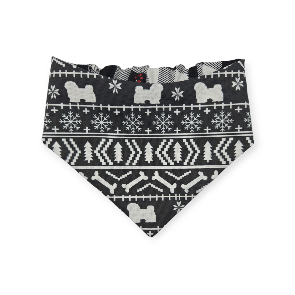 Fair Isle Black/Black & White Buffalo Plaid Slip-on Scrunchie Bandana (Small)