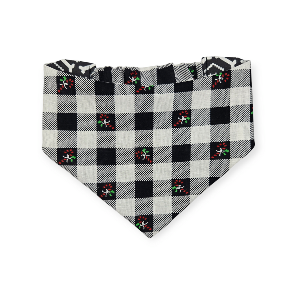 Fair Isle Black/Black & White Buffalo Plaid Reversible Slip-on Scrunchie Bandana (Medium)