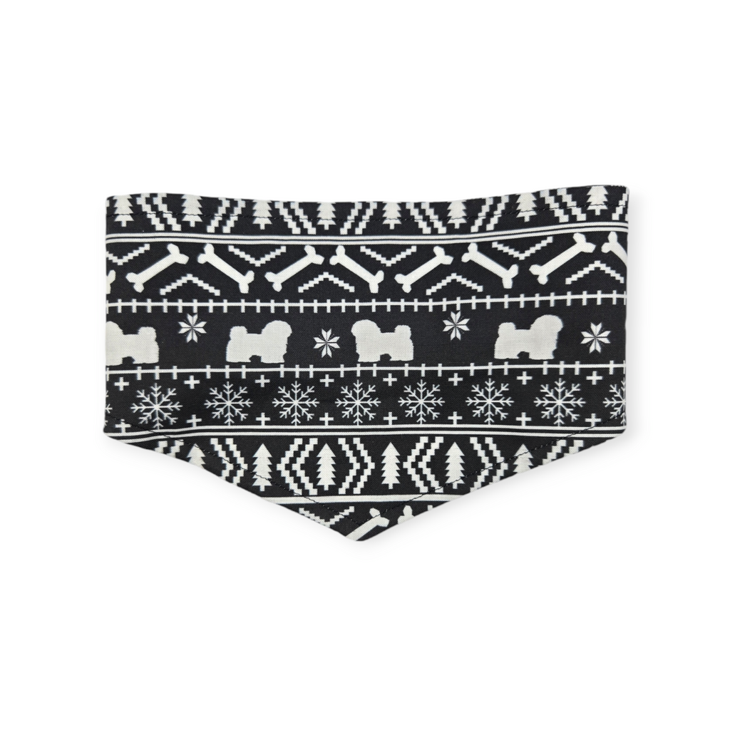Fair Isle Black/Black & White Buffalo Plaid Reversible Tie-on Bandana (X-Small)