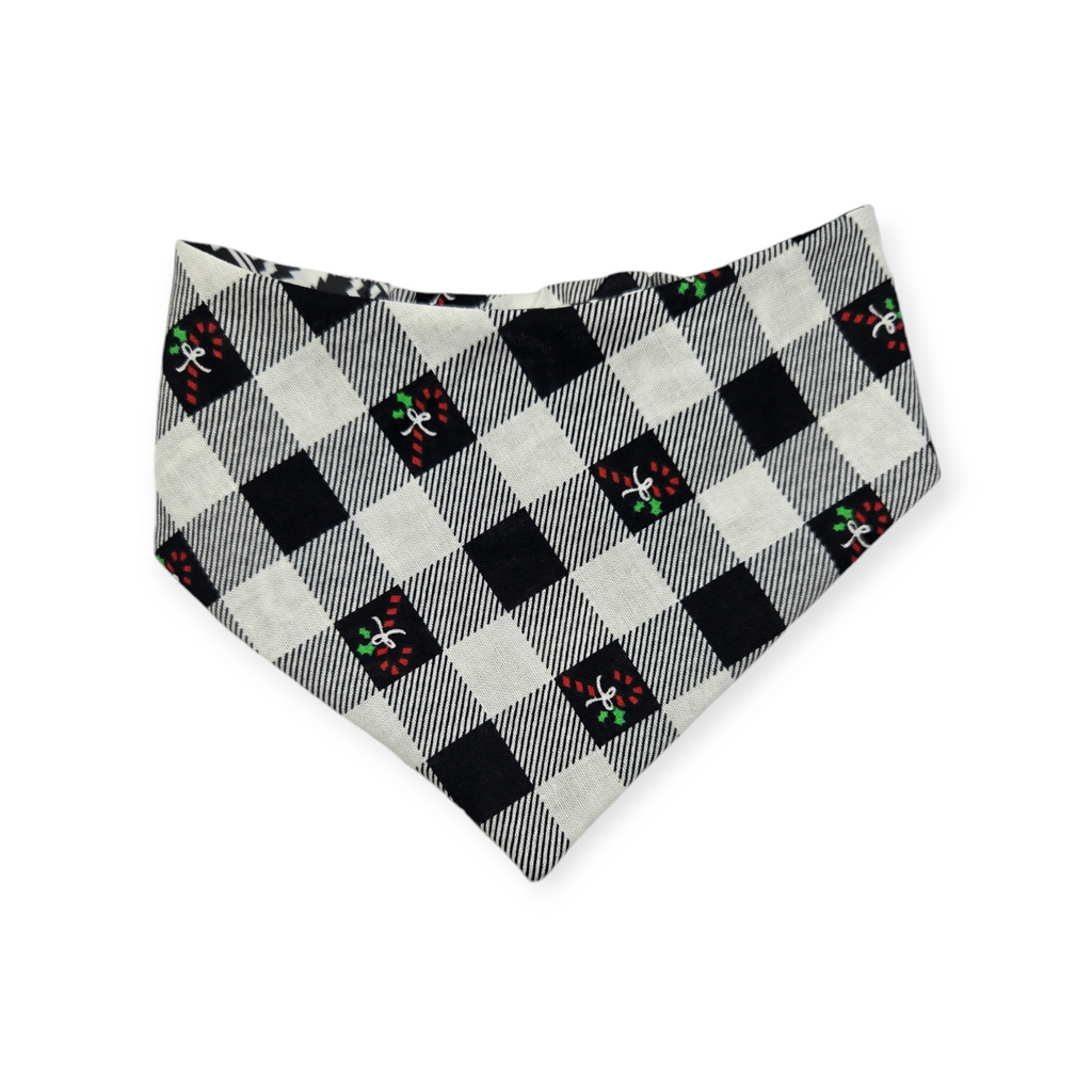 Fair Isle Black/Black & White Buffalo Plaid V2 Slip-on Scrunchie Bandana (Small)