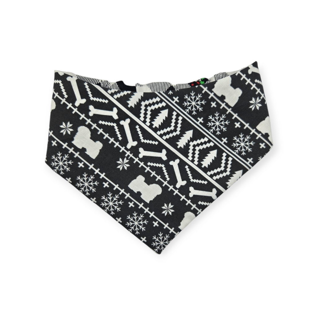 Fair Isle Black/Black & White Buffalo Plaid V2 Slip-on Scrunchie Bandana (Small)