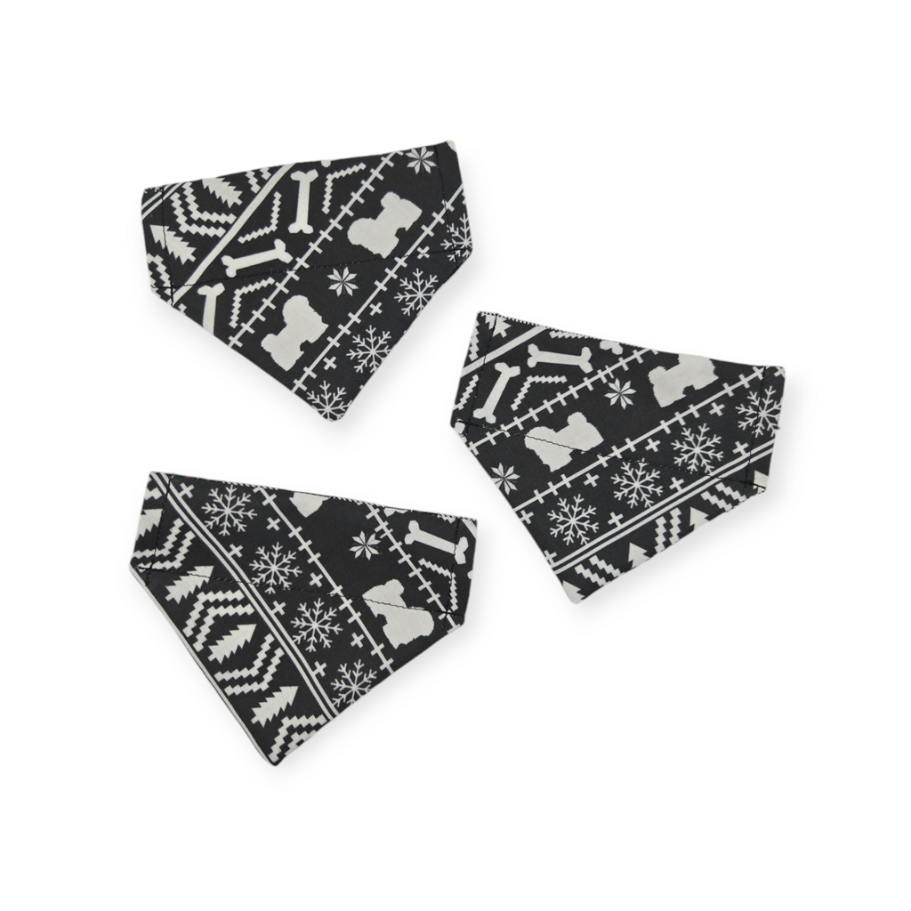 Fair Isle Black/Black & White Buffalo Plaid Reversible Slide-on Bandana (XX-Small)