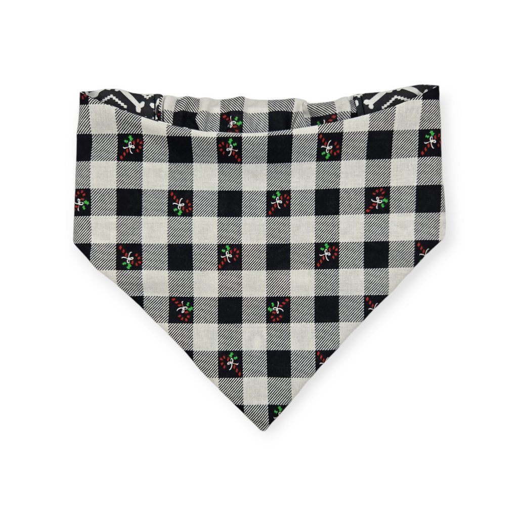 Fair Isle Black/Black & White Buffalo Plaid Reversible Slip-on Scrunchie Bandana (Large)
