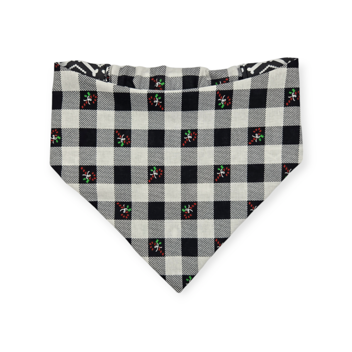 Fair Isle Black/Black & White Buffalo Plaid Reversible Slip-on Scrunchie Bandana (Large)