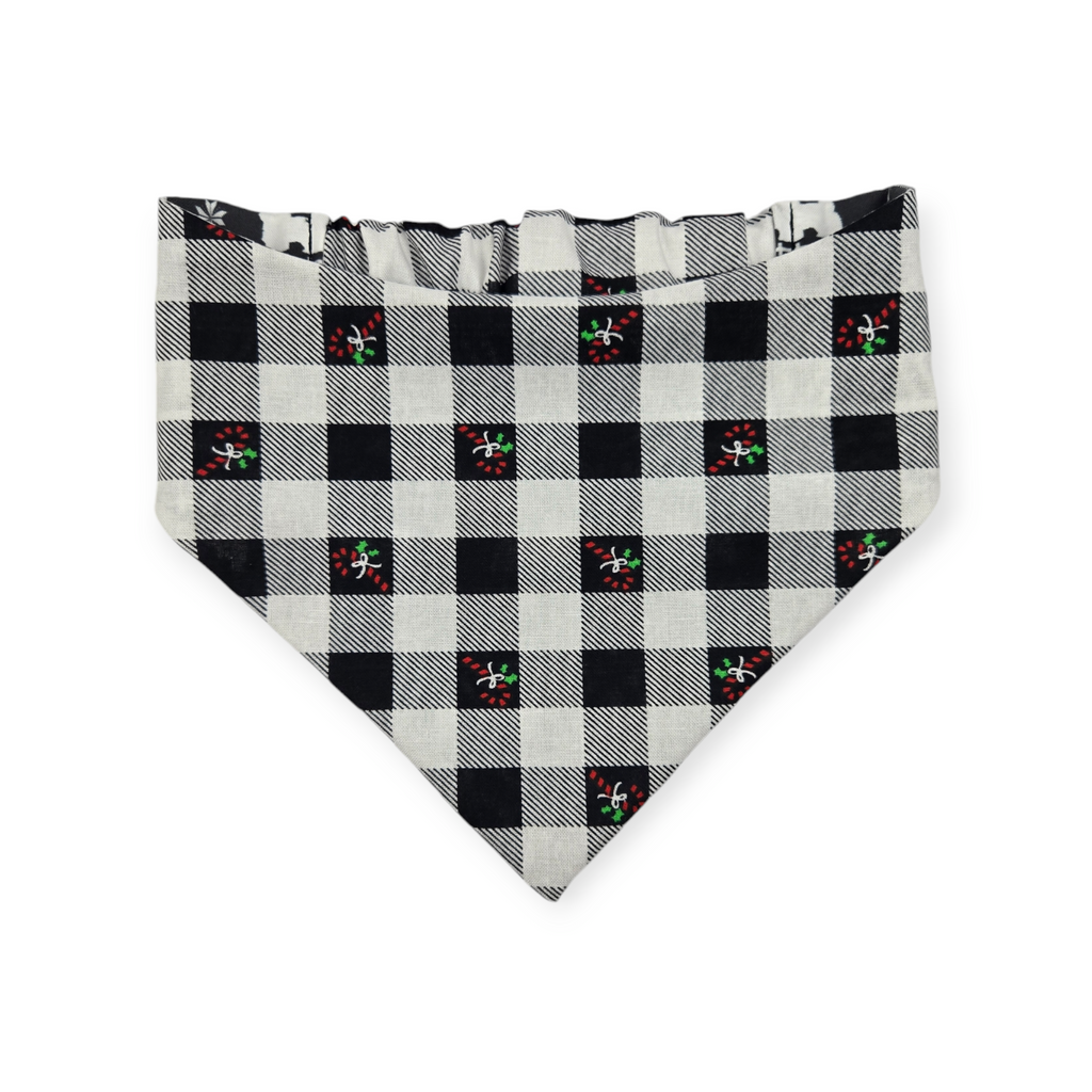 Fair Isle Black/Black & White Buffalo Plaid Reversible Slip-on Scrunchie Bandana (Medium/Large)