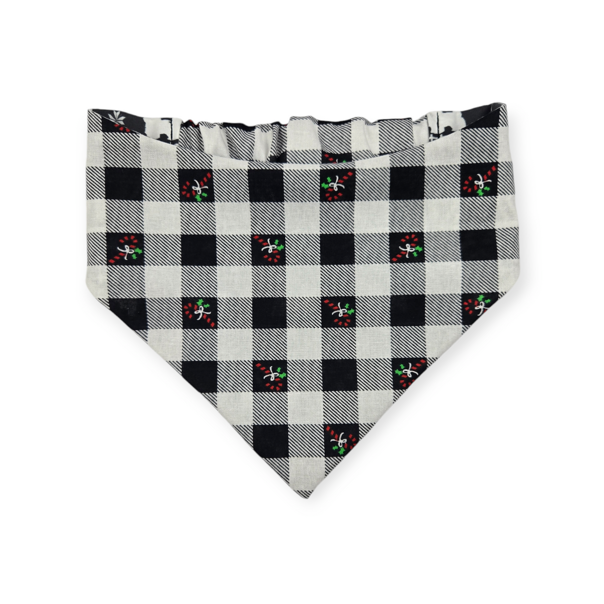 Fair Isle Black/Black & White Buffalo Plaid Reversible Slip-on Scrunchie Bandana (Medium/Large)