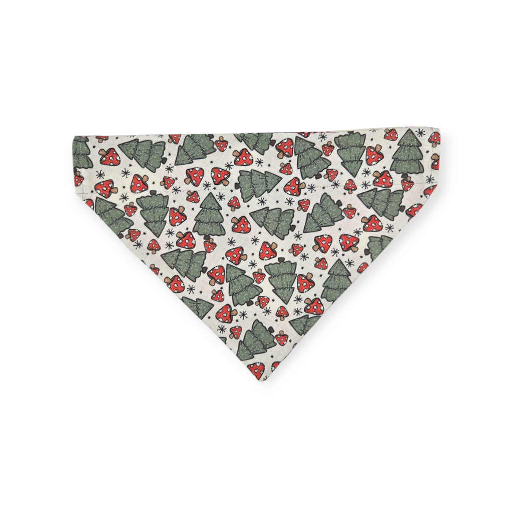 Christmas Mushrooms/Red Buffalo Plaid Reversible Slide-on Bandana (Large)