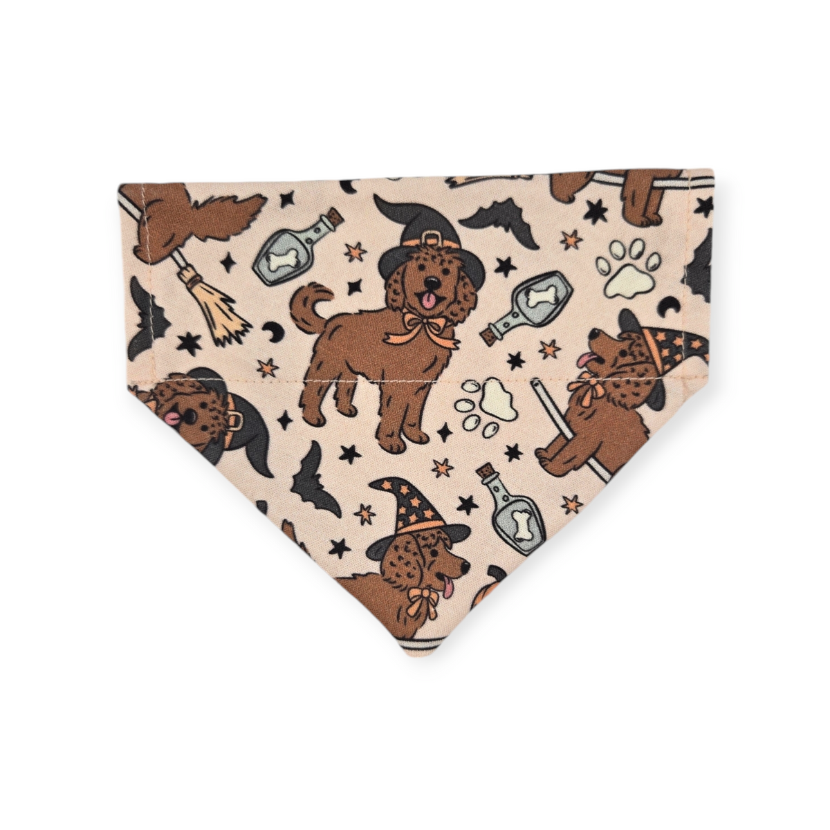 Halloween Witchy Dogs/ Brown Fall Plaid Reversible Slide-on Bandana (X-Small)