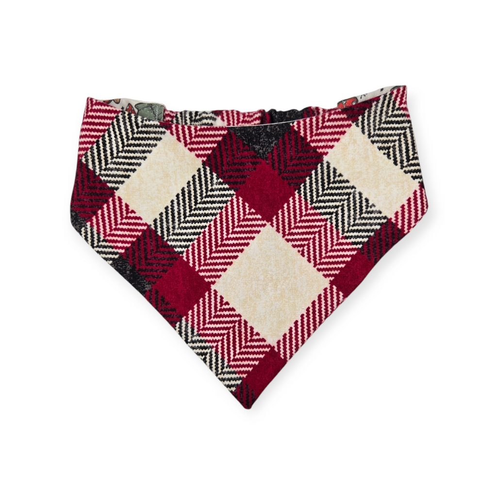 Christmas Mushrooms/Red Buffalo Plaid Reversible Slip-on Scrunchie Bandana (Large)