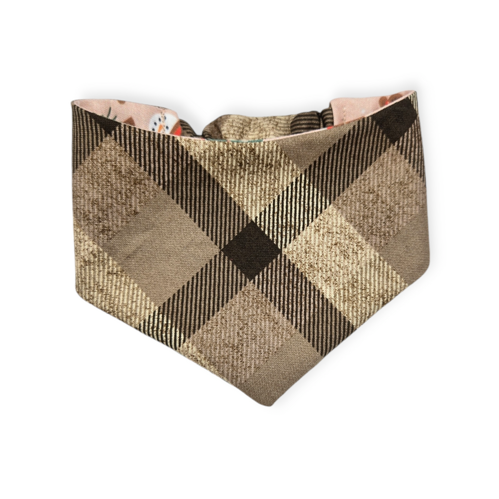 Cowboy Christmas/Brown Plaid Reversible Slip-on Scrunchie Bandana (X-Small)