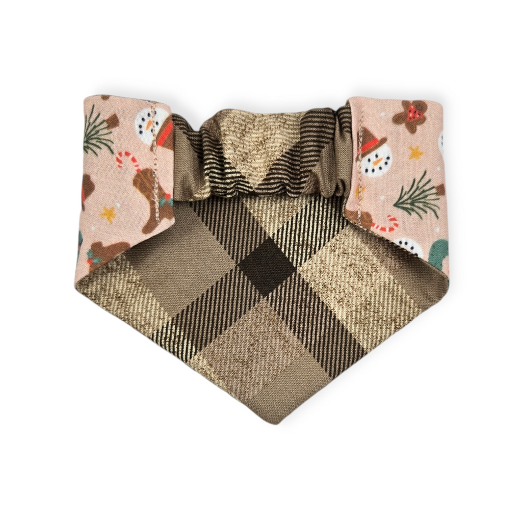 Cowboy Christmas/Brown Plaid Reversible Slip-on Scrunchie Bandana (X-Small)