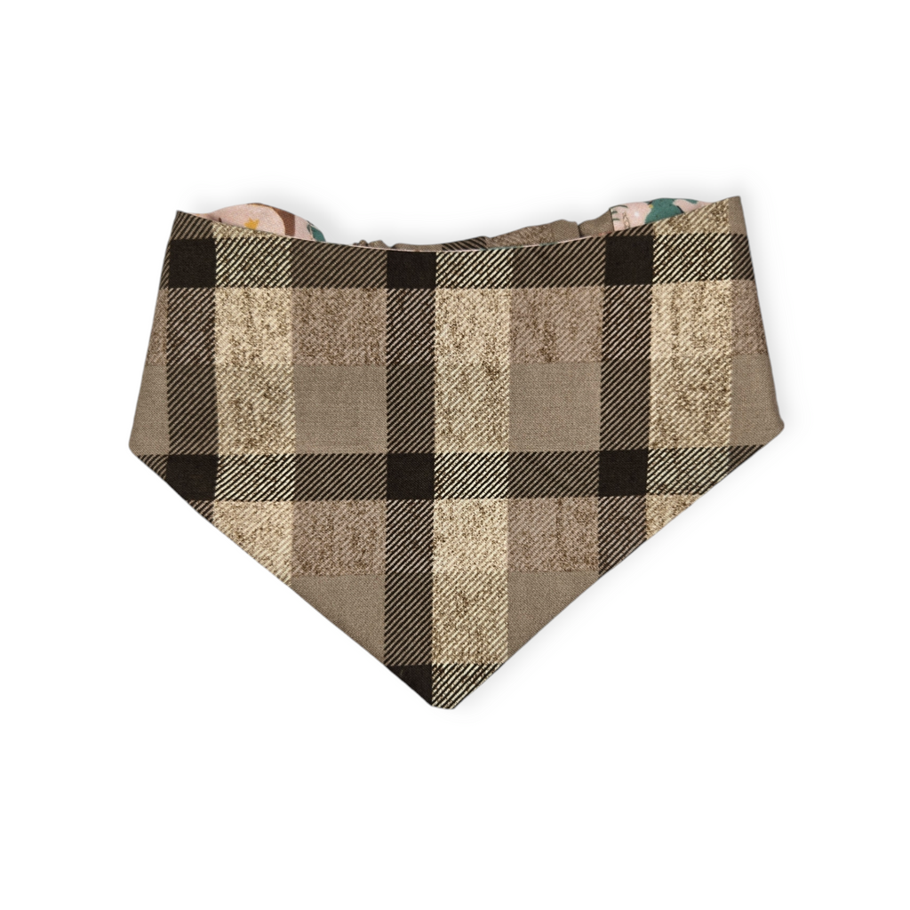Cowboy Christmas/Brown Plaid Reversible Slip-on Scrunchie Bandana (Medium)