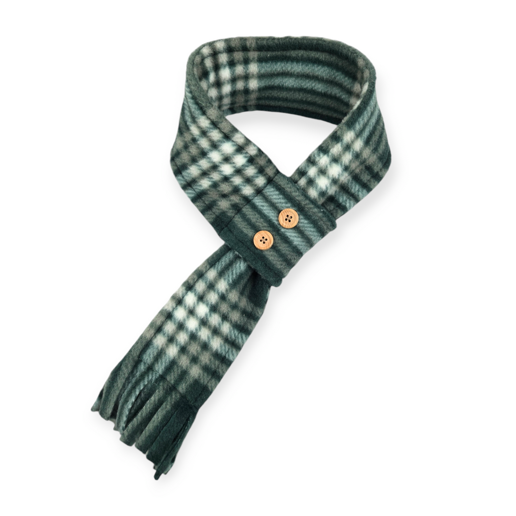 White & Green Plaid Adjustable Fleece Scarf (13-16")