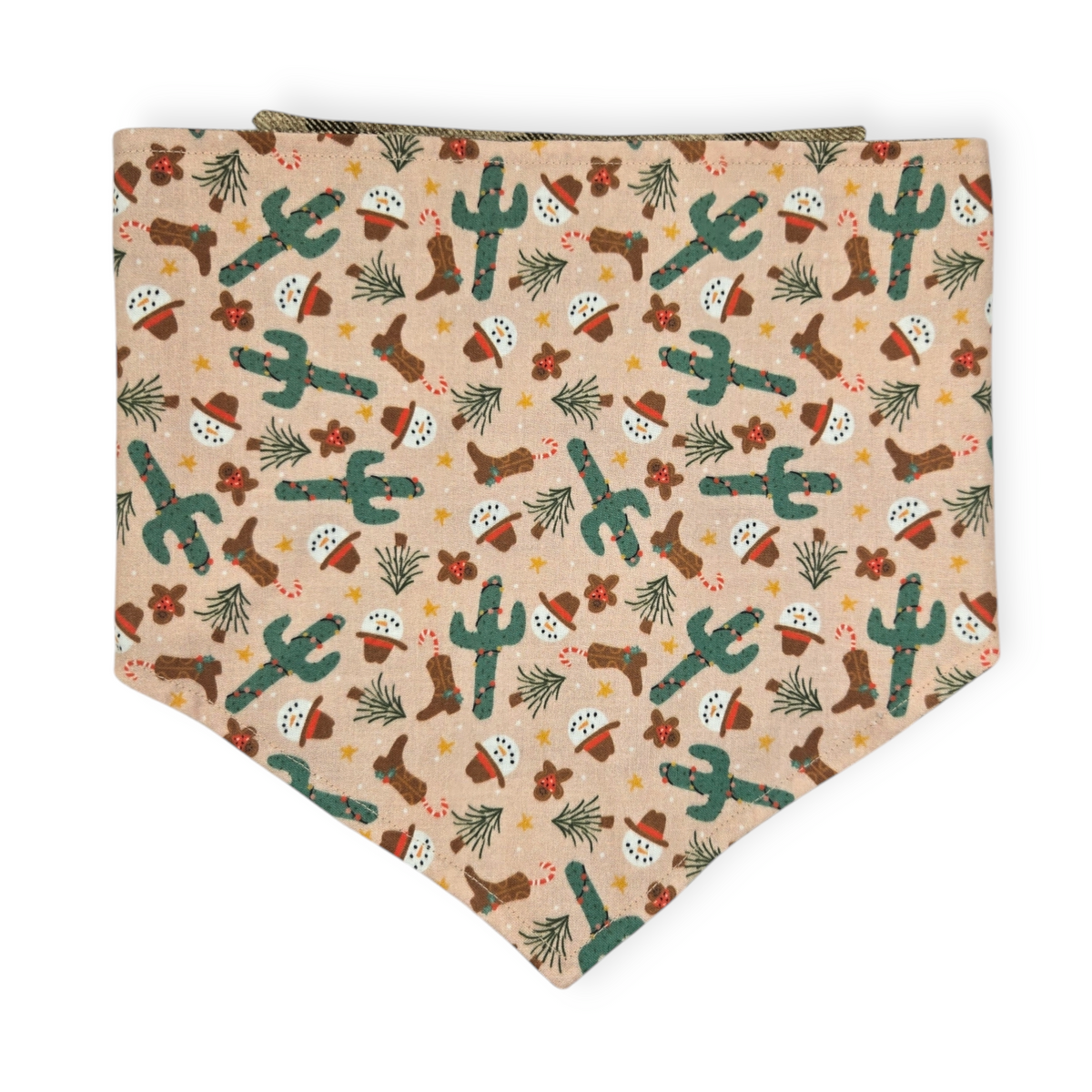 Cowboy Christmas/Brown Plaid Reversible Tie-on Bandana (Large)