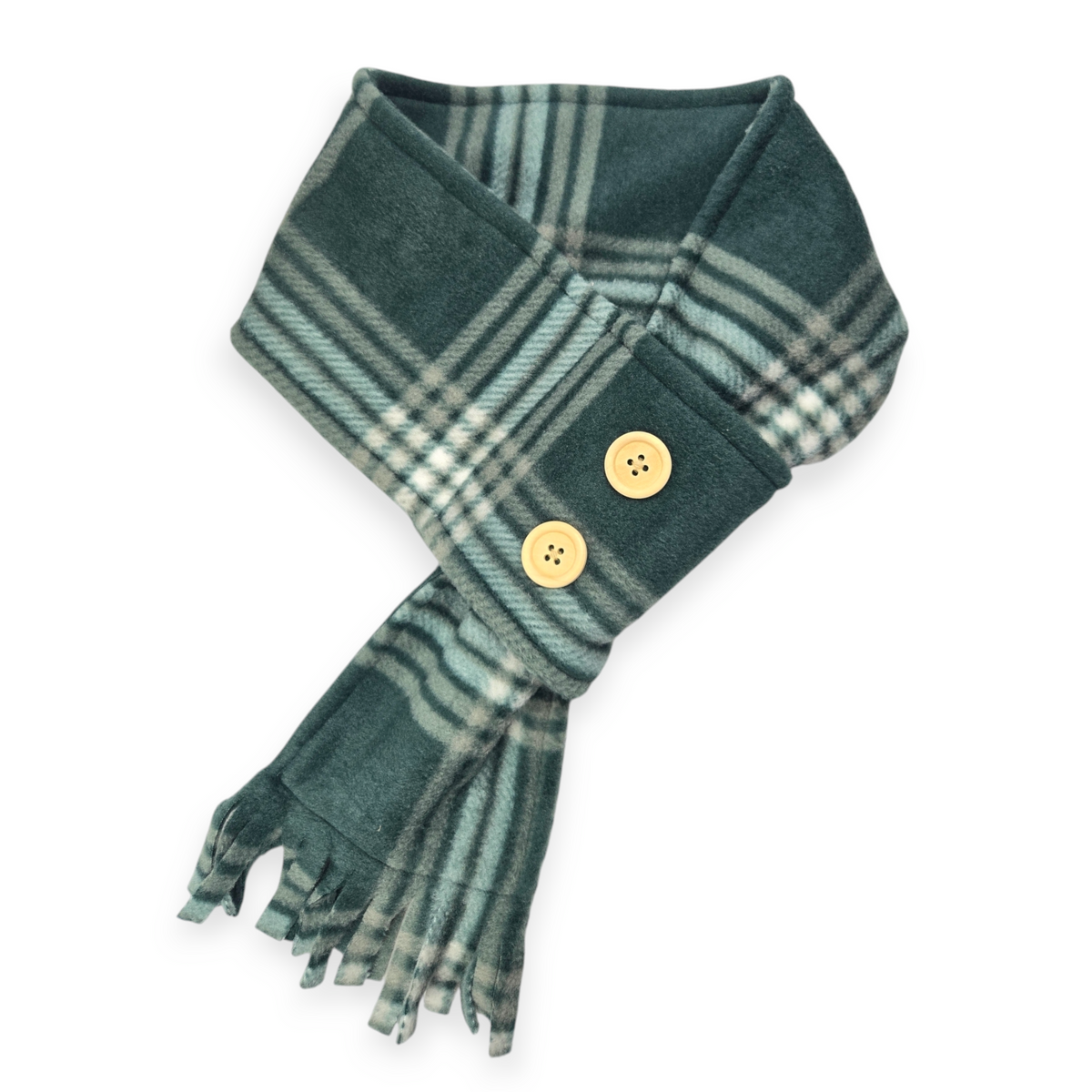White & Green Plaid Adjustable Fleece Scarf (17-20")